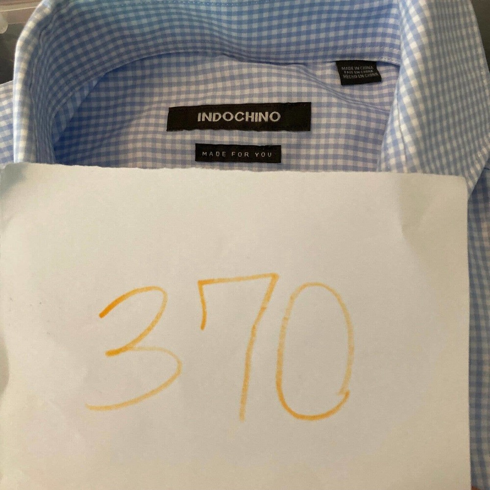 Indochino Shirt Mens Sz M Blue Gingham Cotton Slim Fit‎ Logo Button Up Collared - Picture 9 of 11